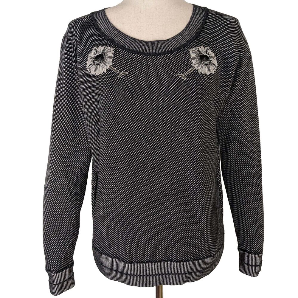 Margaret OLeary Womens XS Black Cotton Pullover Embroidered Applique Sweater - Picture 2 of 8